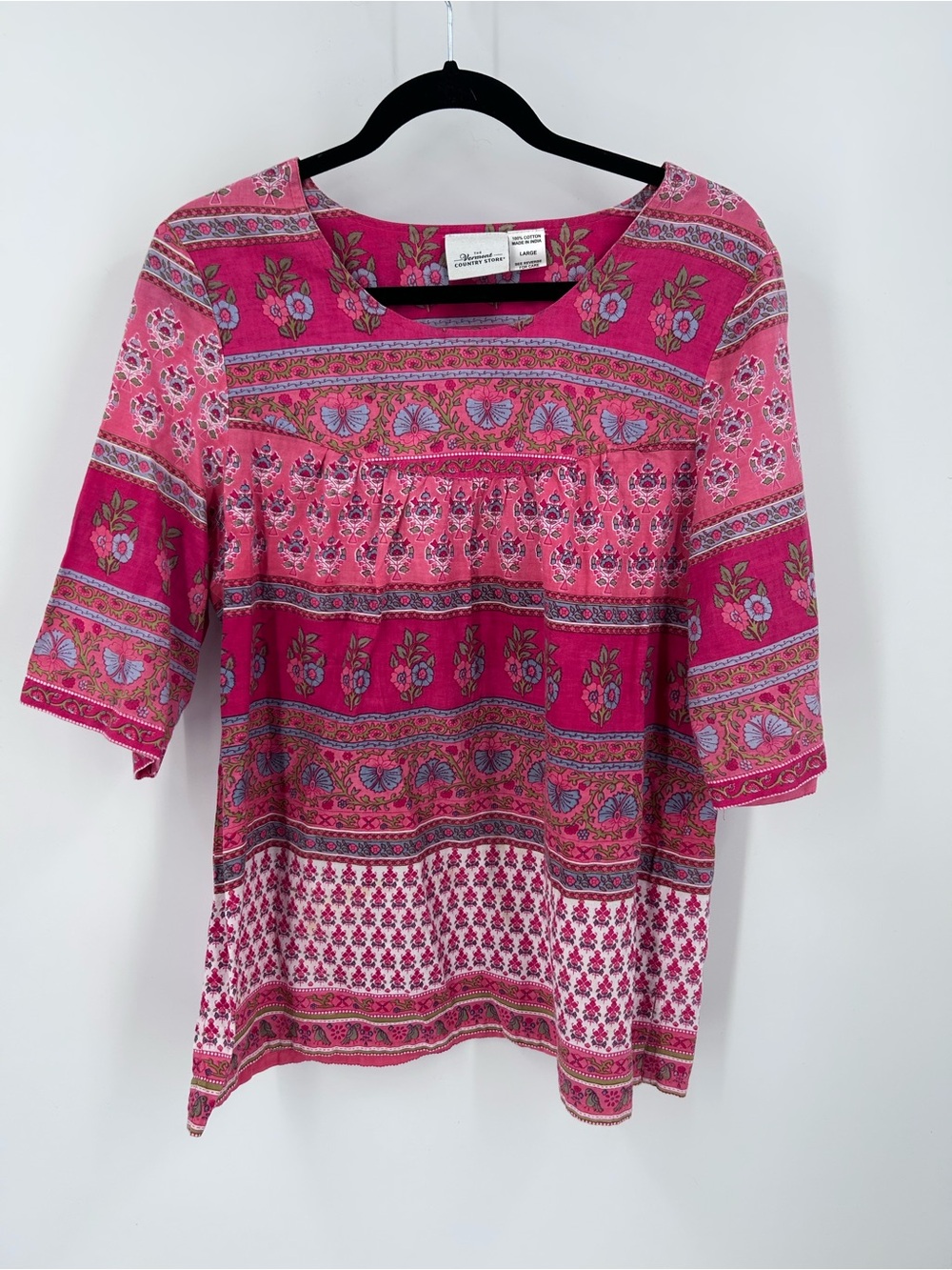 The Vermont Country Store Pink Boho Cotton Peasant Top Blouse L